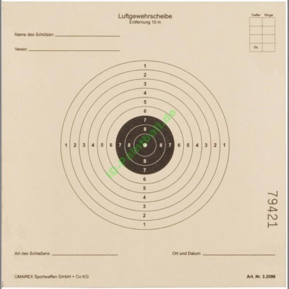 id-paintball ISSF Luftgewehr Zielscheibe 17x17 cm aus Karton mit 10-Teilung für präzises Schießtraining