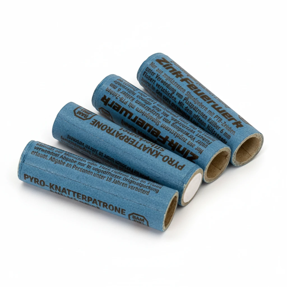 id-paintball Zink Knatterpatronen 15 mm mit Silberschweif in blauer Papierhülse für Schreckschusswaffen