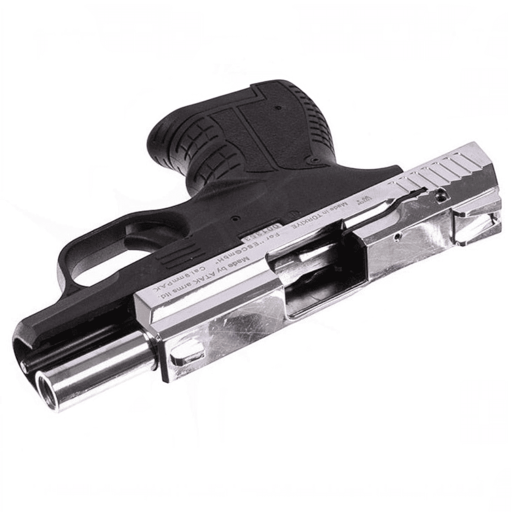 id-paintball Zoraki 906 Schreckschusspistole in Chrom mit schwarzem Polymer-Griffstück