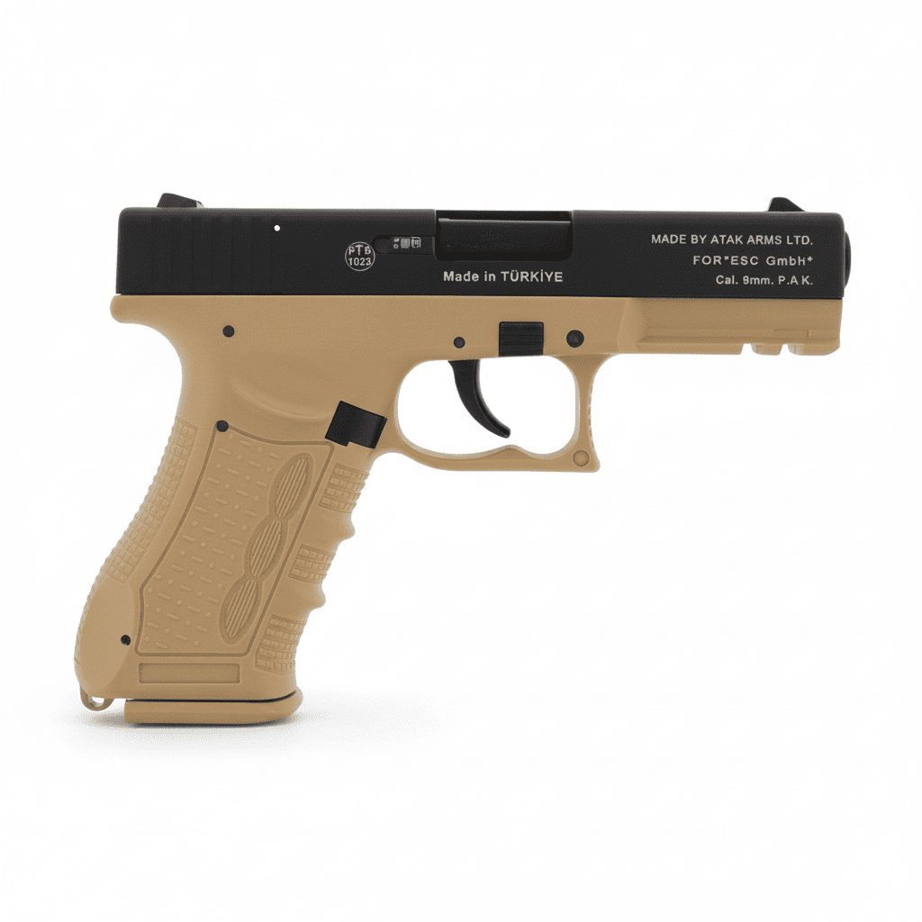 id-paintball Zoraki 917 Desert Gas- und Signalpistole in 9mm P.A.K. mit beigem Polymer-Griffstück und schwarzem Schlitten