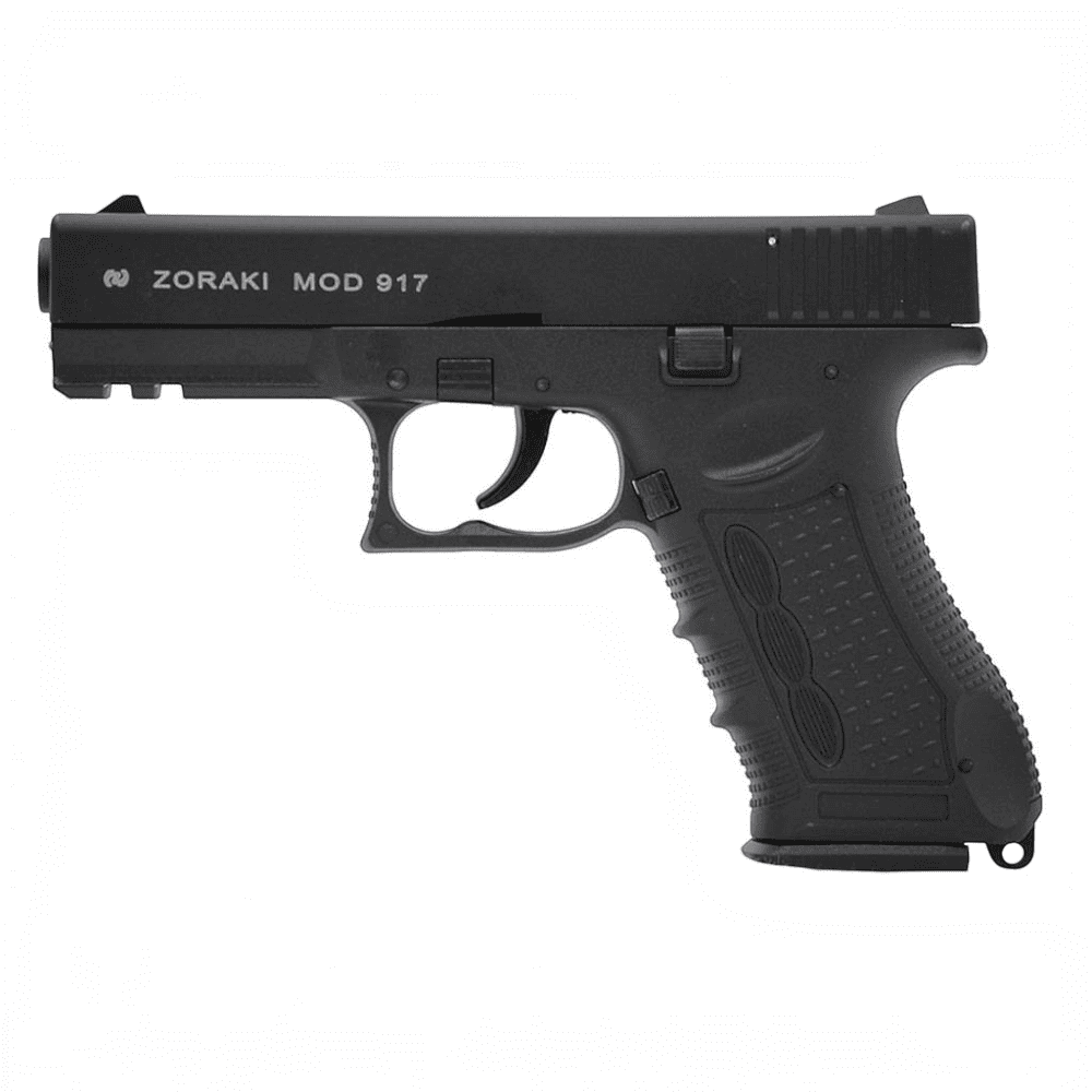id-paintball Zoraki 917 Gas-Signalpistole in Schwarz mit Polymer-Griffstück und integrierter Railschiene