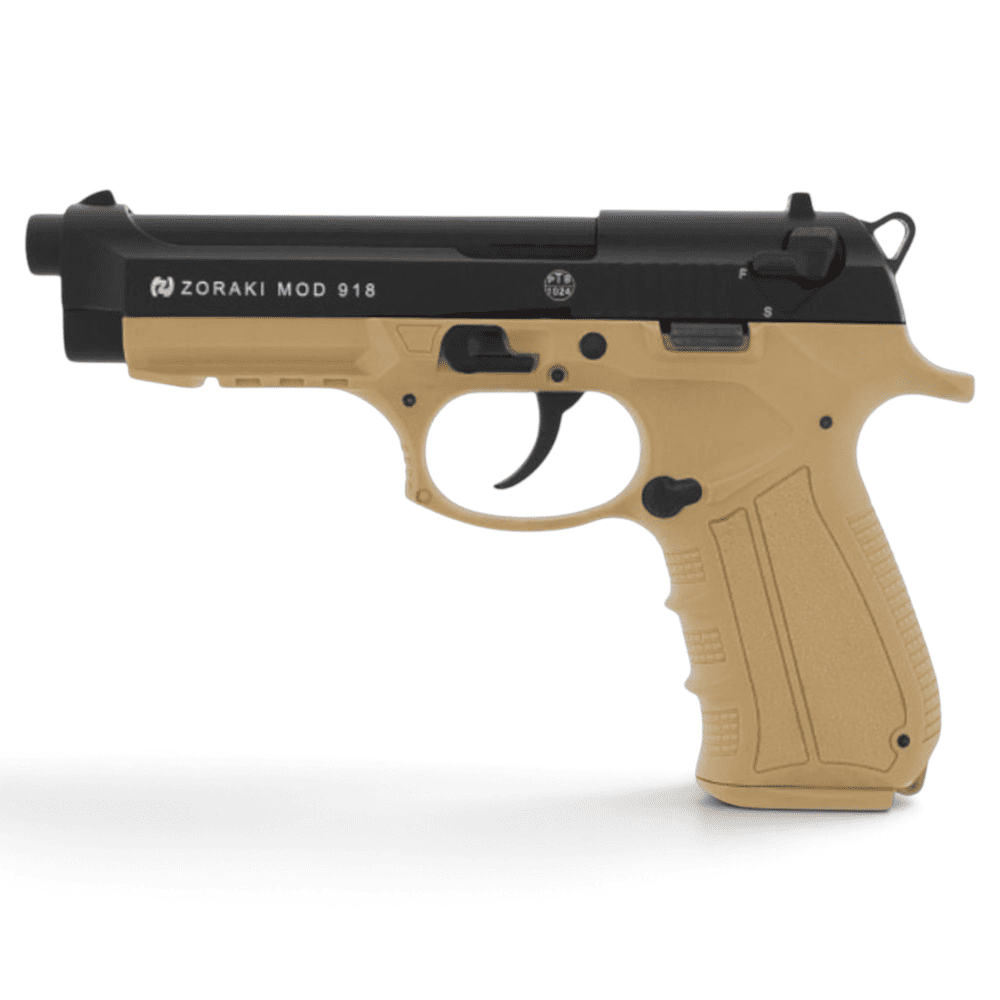 id-paintball Zoraki 918 Schreckschusspistole in Desert und Schwarz mit 18-Schuss-Magazin und Railschiene