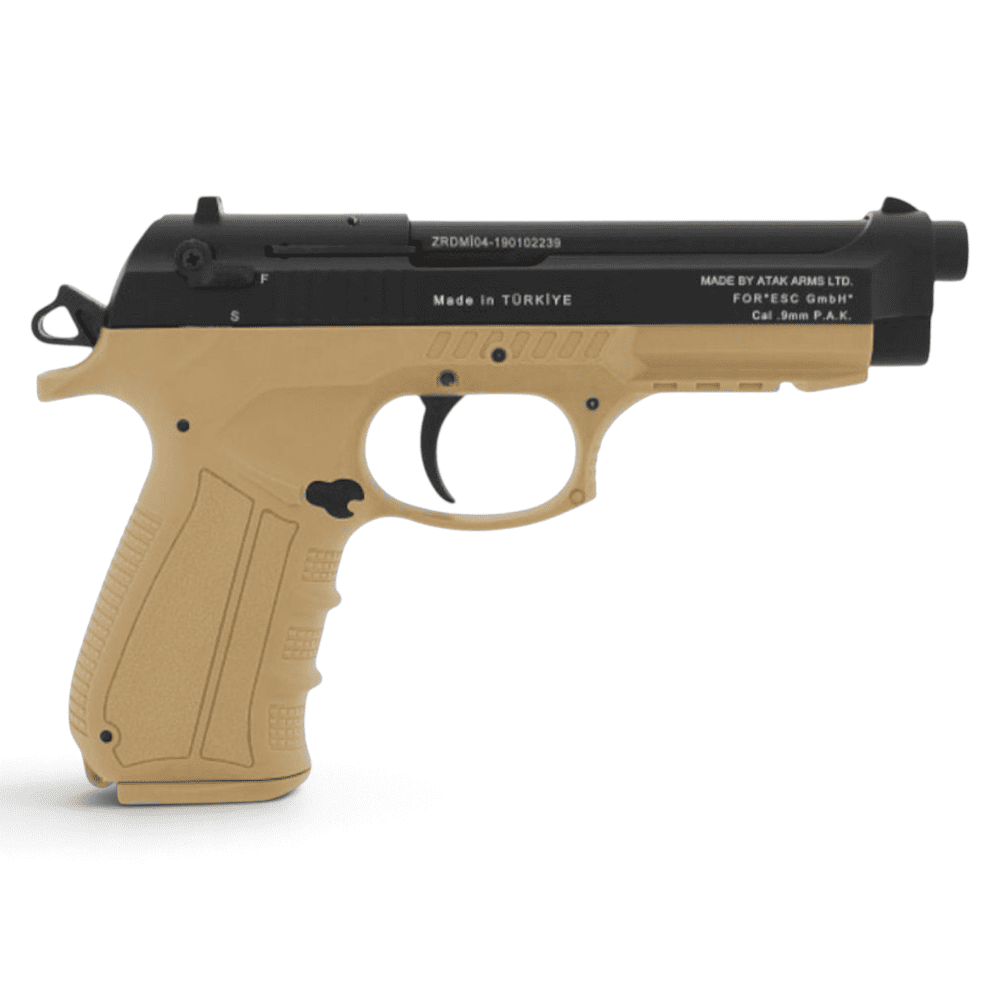 id-paintball Zoraki 918 Schreckschusspistole in Desert und Schwarz mit ergonomischem Griff und Zubehörschiene