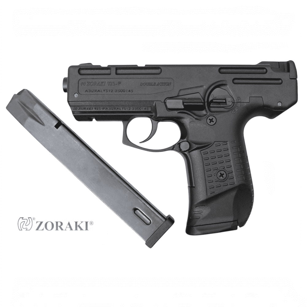 id-paintball Zoraki 925 Schreckschusspistole in Schwarz mit zwei Magazinen und ergonomischem Griff