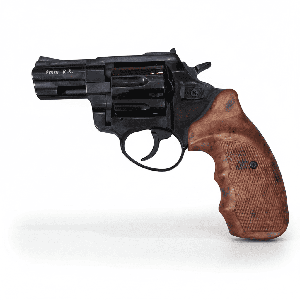 id-paintball Zoraki R1 Shiny Schreckschussrevolver in Schwarz mit braunen Holzoptik-Griffschalen, 2,5 Zoll Lauf