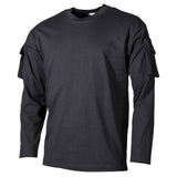 US Shirt Jersey, langarm mit Ärmeltaschen in Schwarz