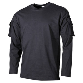 US Shirt Jersey, langarm mit Ärmeltaschen in Schwarz