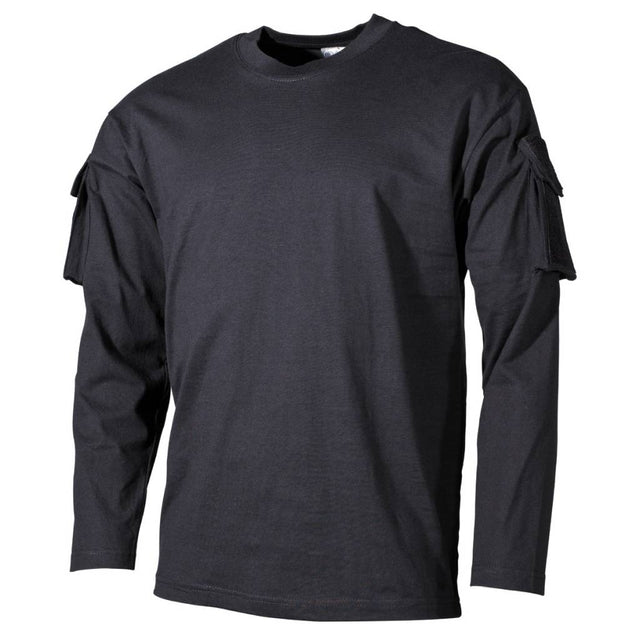 US Shirt Jersey, langarm mit Ärmeltaschen in Schwarz