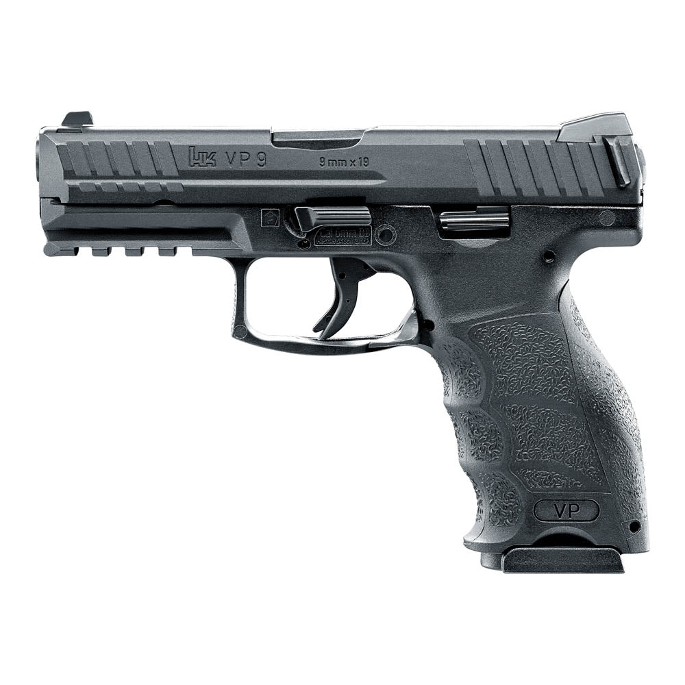 Heckler & Koch VP9 6 mm BB Gas Blowback Softair Pistole mit Metallschlitten und wechselbaren Griffrücken.