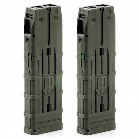 Dye DAM 20-Ball Magazin 2er Set Oliv für .68 Paintball, robust und passend für Dye Assault Matrix.