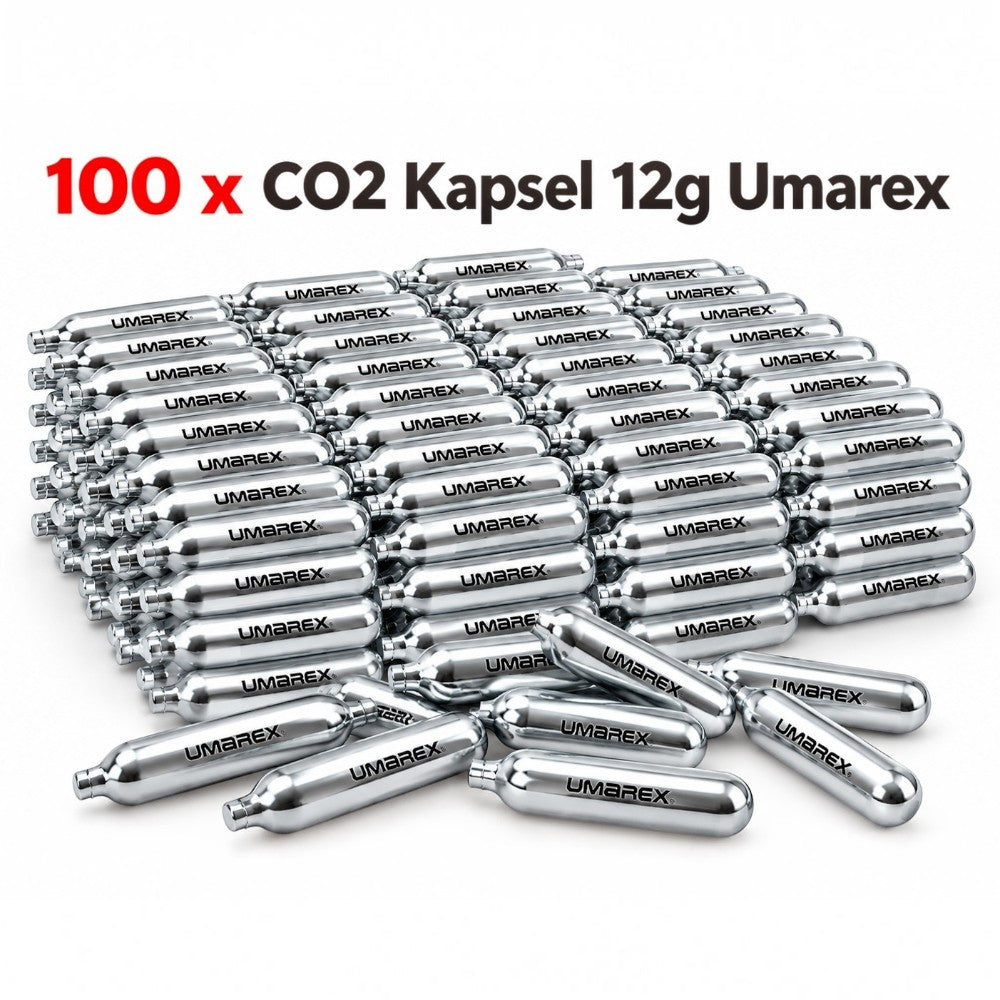 id-paintball 100er Set Umarex 12g CO2-Kapseln aus silbernem Metall für Luftdruckwaffen