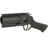 id-paintball 40mm Granatpistole in Schwarz mit flachem Griff, Weaverschiene und kompakter Bauweise für Airsoft