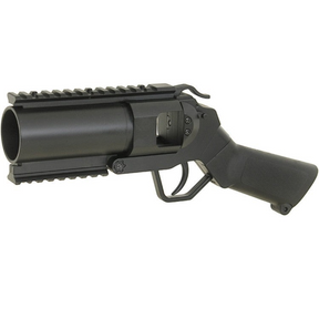 id-paintball 40mm Granatpistole in Schwarz mit flachem Griff, Weaverschiene und kompakter Bauweise für Airsoft