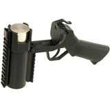 id-paintball 40mm Granatpistole in Schwarz mit flachem Griff, Weaverschiene und geladener Kartusche für Paintball