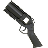 id-paintball 40mm Granatpistole in Schwarz mit flachem Griff und Weaverschiene für Paintball und Airsoft