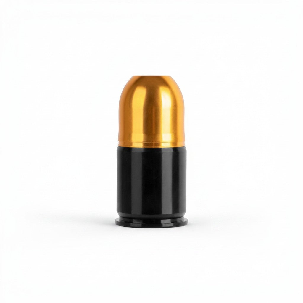 id-paintball 40mm Short Granate in Gold und Schwarz für gasbetriebene Granatwerfer mit 65 Schuss Kapazität