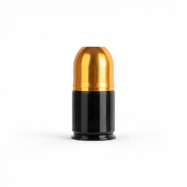 id-paintball 40mm Short Granate in Gold und Schwarz für gasbetriebene Granatwerfer mit 65 Schuss Kapazität