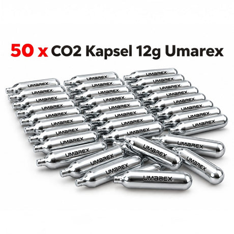 id-paintball 50er Set Umarex 12g CO2-Kapseln aus silbernem Metall für Luftdruckwaffen