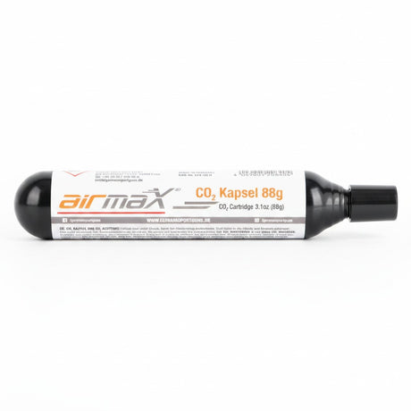 id-paintball airmaX 88g CO2-Kapsel mit Gewinde für Airsoft- und Luftdruckwaffen in schwarzer Metallausführung