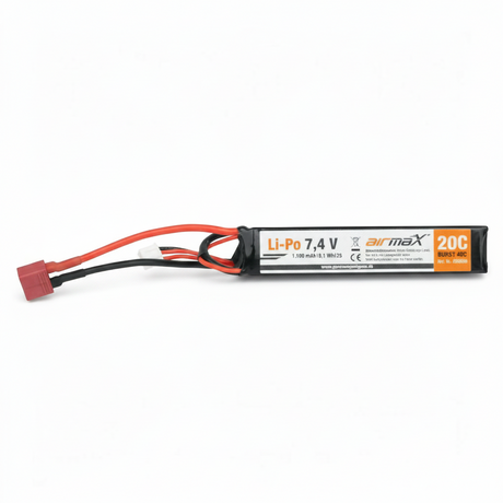 id-paintball airmaX Li-Po Akku 7,4V 1.100 mAh mit Dean-Stecker für Airsoft AEG in schwarzer Double-Stick-Bauform