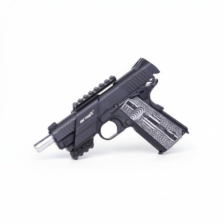 id-paintball airmaX Universal Pistolenmontage aus schwarzem Metall an einer Pistole montiert