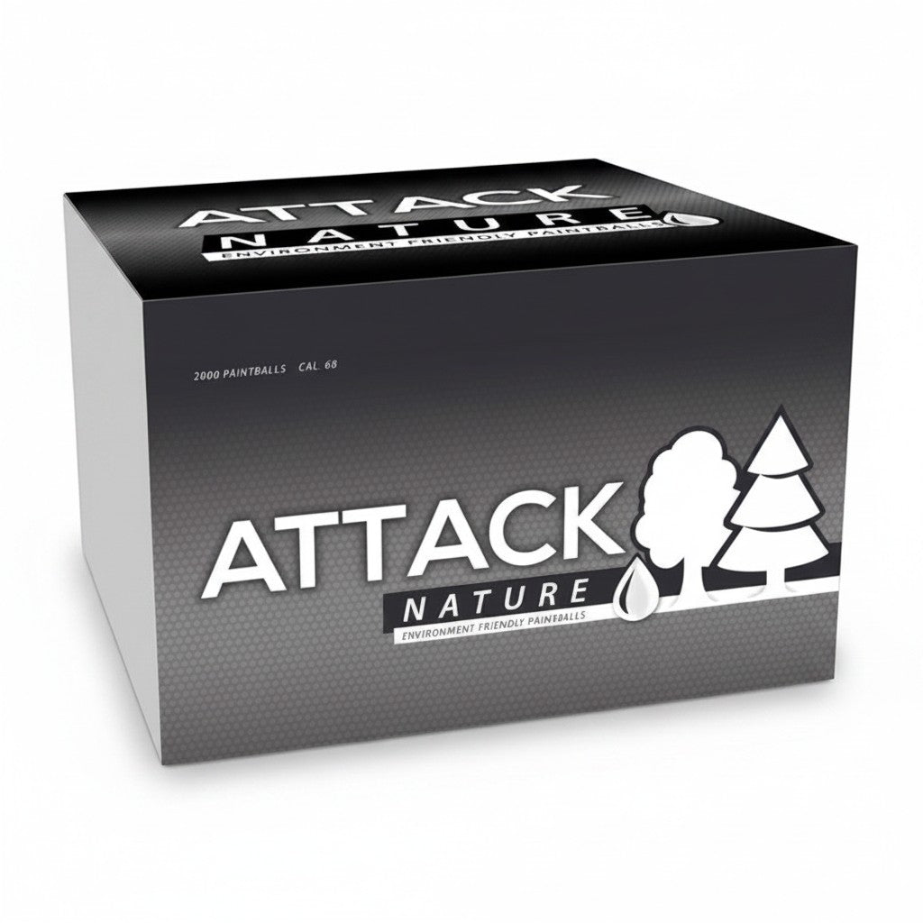 id-paintball Attack Nature Paintballs Cal.68 in einer schwarzen 2000er Vorratsbox für Paintball-Training und Freizeit