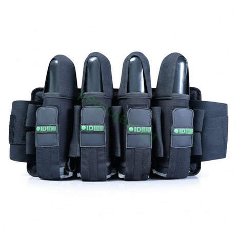 id-paintball Battlepack 4+5 in Schwarz mit vier Pod-Halterungen und gepolstertem Hüftgurt für Paintball-Spieler