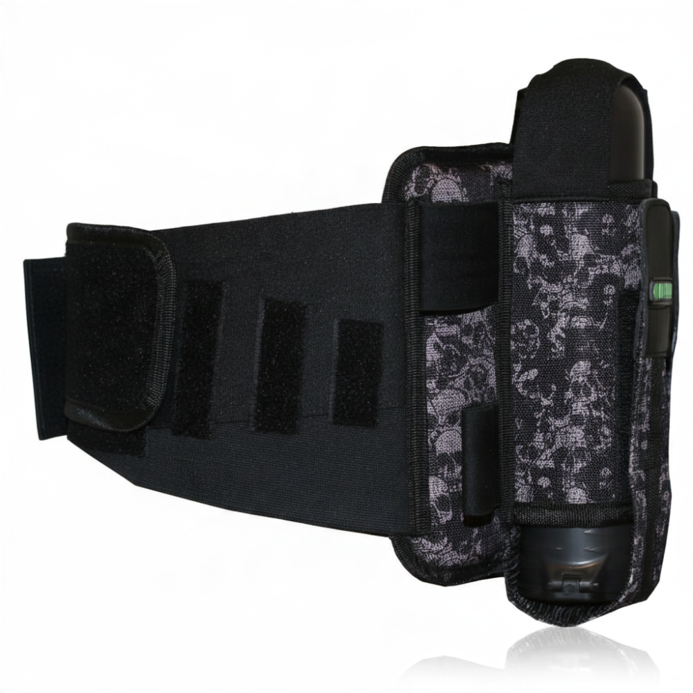 id-paintball Battlepack Skulls in Grau mit Totenkopf-Muster, verstellbarem Gürtel und Platz für 9 Paintball-Pötte