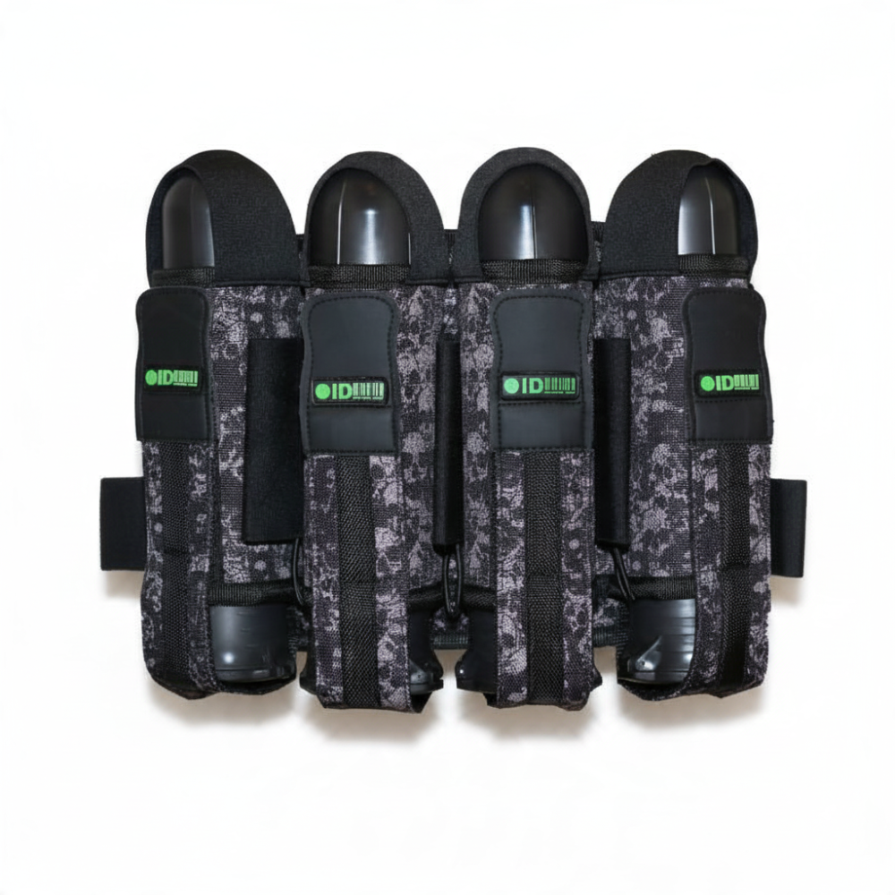 id-paintball Battlepack Skulls in Grau mit Totenkopf-Muster, bietet Platz für 9 Paintball-Pötte mit festen Loops.