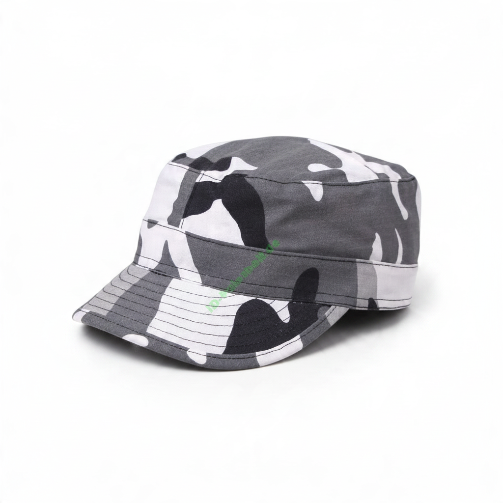 id-paintball US BDU Feldmütze aus robustem Rip-Stop-Baumwollstoff mit grauem Camouflage-Muster und festem Schild