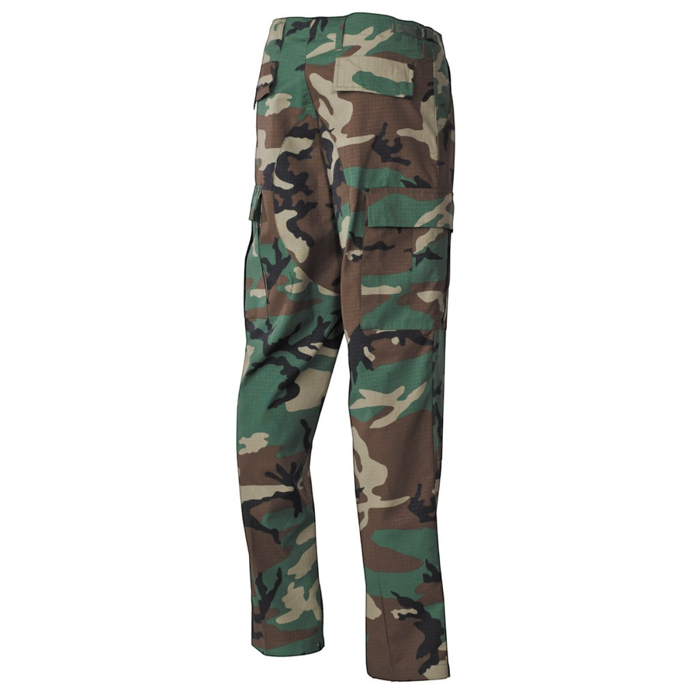 id-paintball US BDU Ripstop Kampfhose in Woodland Camouflage, Rückansicht mit verstärktem Gesäßbereich