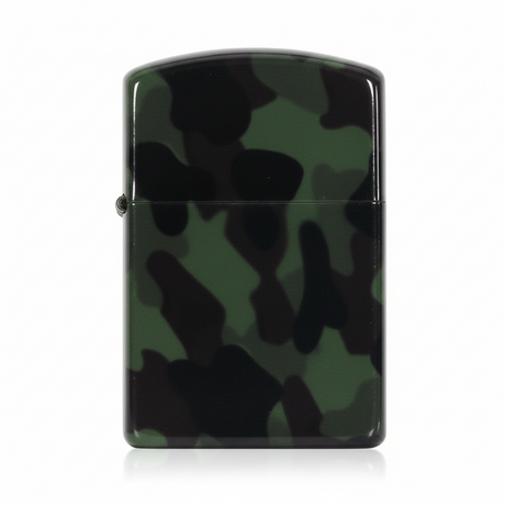 id-paintball Benzin-Sturmfeuerzeug mit Woodland-Camouflage-Muster, robustes und nachfüllbares Outdoor-Feuerzeug