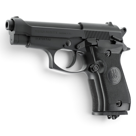 id-paintball Beretta M84 FS CO2-Pistole in schwarzer Ganzmetallausführung mit Blowback-System und 4,5 mm Kaliber.