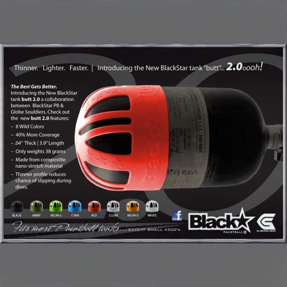id-paintball Black Star Tank Cover in Rot auf einer 300 Bar Paintball-Flasche mit rutschfestem Design