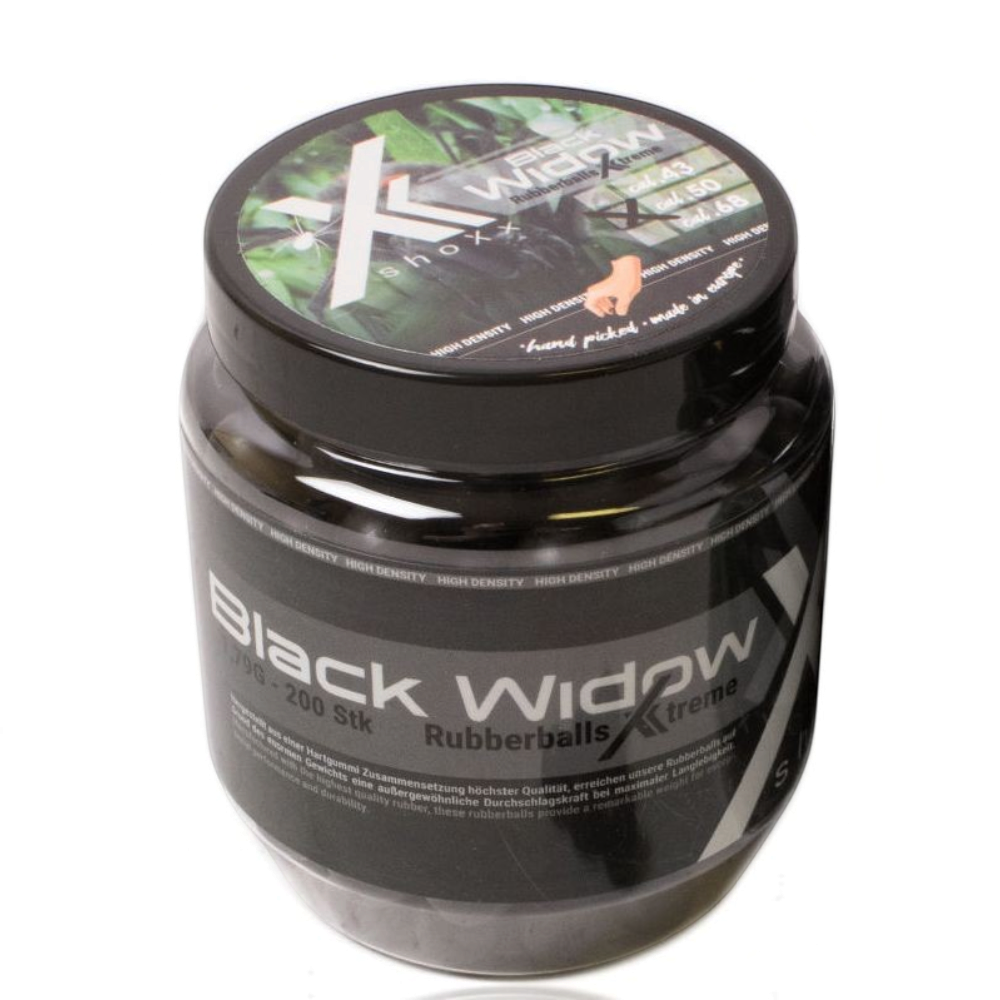 id-paintball shoXx Black Widow Rubberballs Xtreme Kaliber .50 Hartgummikugeln in einer praktischen Schraubdose