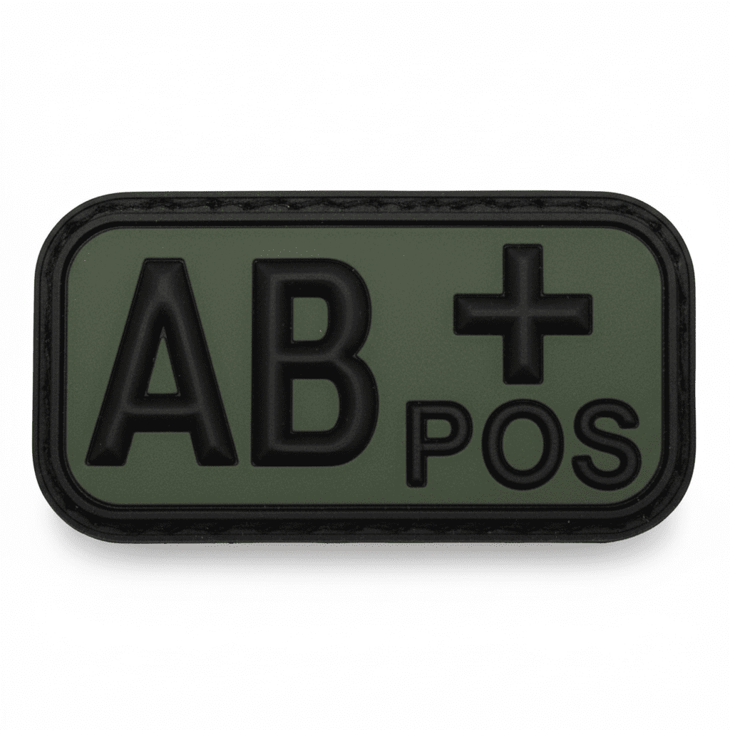 id-paintball Blutgruppen Patch AB positiv in Olivgrün und Schwarz aus robustem 3D-Gummi mit Klettrückseite