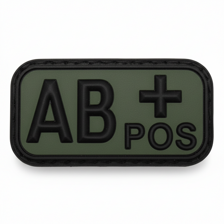 id-paintball Blutgruppen Patch AB positiv in Olivgrün und Schwarz aus robustem 3D-Gummi mit Klettrückseite