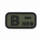 id-paintball Blutgruppen Patch B negativ aus olivgrünem Gummi mit 3D-Design und Klettrückseite
