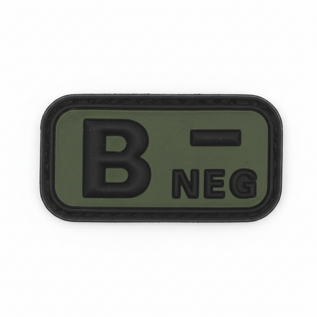 id-paintball Blutgruppen Patch B negativ aus olivgrünem Gummi mit 3D-Design und Klettrückseite