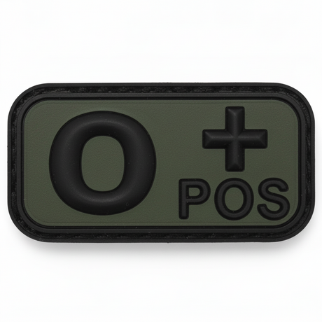 id-paintball Blutgruppen Patch O Pos aus olivgrünem Gummi mit 3D-Design und Klettrückseite für taktische Ausrüstung