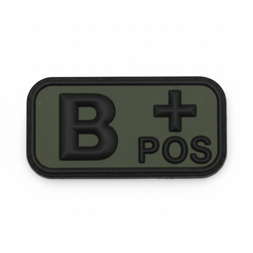 id-paintball Blutgruppen Patch B positiv in Olivgrün aus robustem 3D-Gummi mit Klettrückseite für taktische Ausrüstung