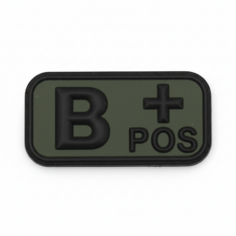 id-paintball Blutgruppen Patch B positiv in Olivgrün aus robustem 3D-Gummi mit Klettrückseite für taktische Ausrüstung