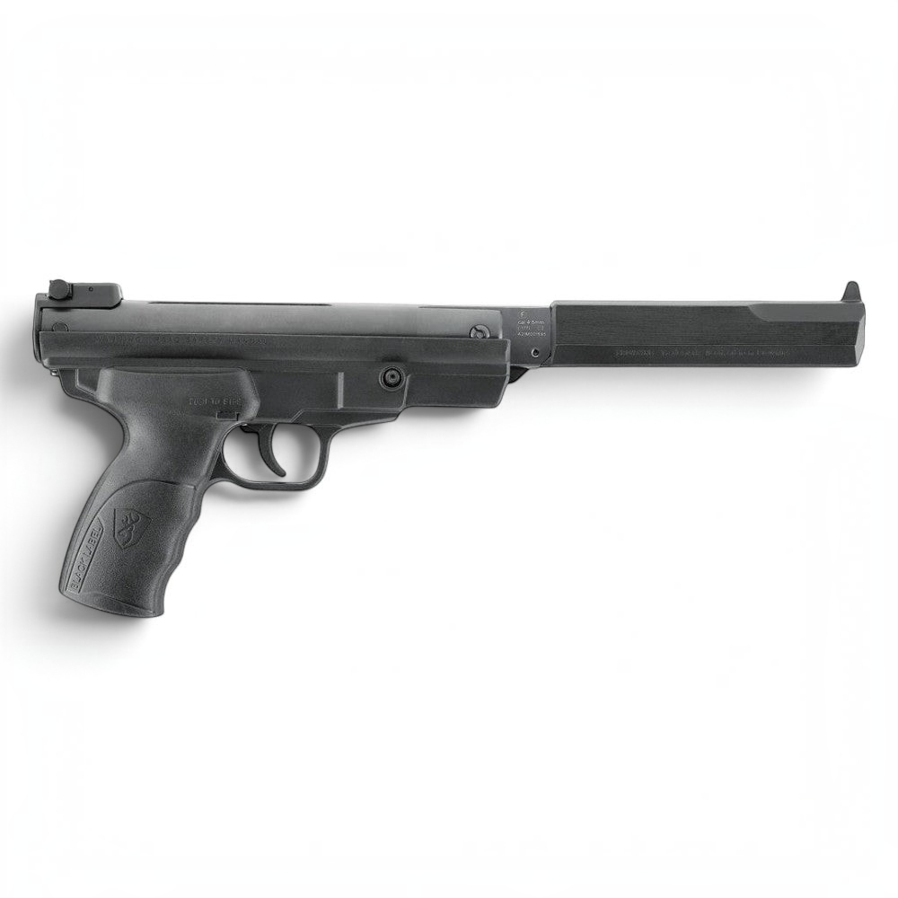 id-paintball Browning Buck Mark Magnum Luftpistole mit schwarzem Polymergriff und Kipplauf-Mechanik