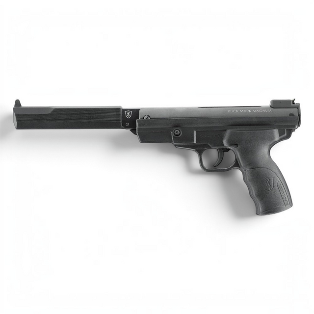 id-paintball Browning Buck Mark Magnum Luftpistole mit schwarzem Polymergriff und Kipplauf-Mechanik