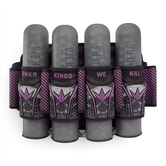 id-paintball Bunkerkings Fly2 Pack 4+7 in Purple Skull Design mit vier grauen Paintball-Pods in strapless Halterung