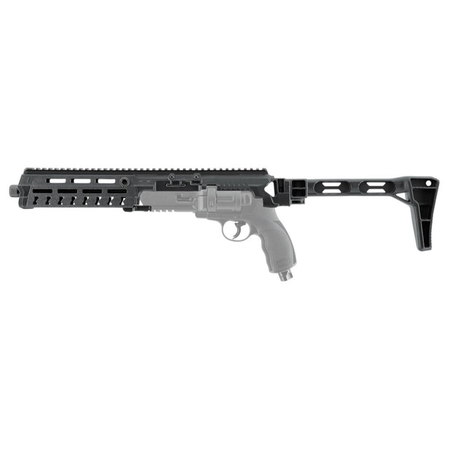 id-paintball T4E Carbine Conversion Kit aus schwarzem Polymer mit klappbarer Schulterstütze und Picatinny-Schiene