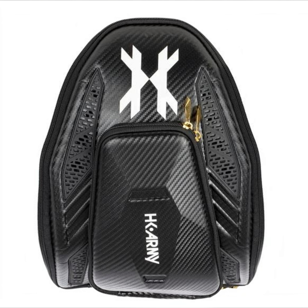 id-paintball HK Army Carbon Exo Goggle Case HSTL in Schwarz mit Carbon-Optik und goldenen Reißverschlüssen