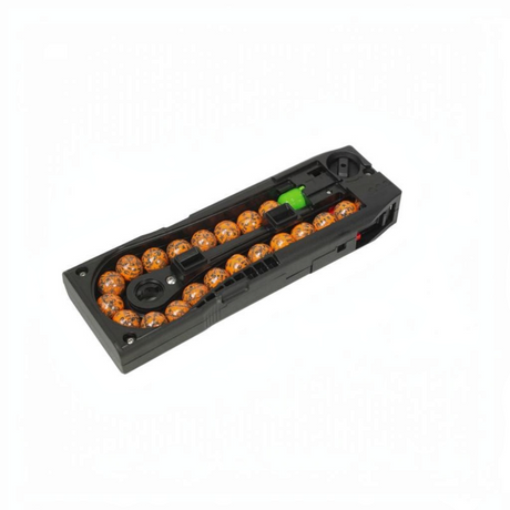 id-paintball Planet Eclipse CF20 Magazin in Schwarz mit sichtbarem Munitionsstand und grünem Follower