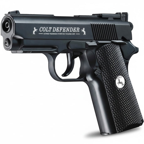 id-paintball Colt Defender CO2-Pistole in Schwarz mit robuster Metallkonstruktion und texturiertem Griffstück