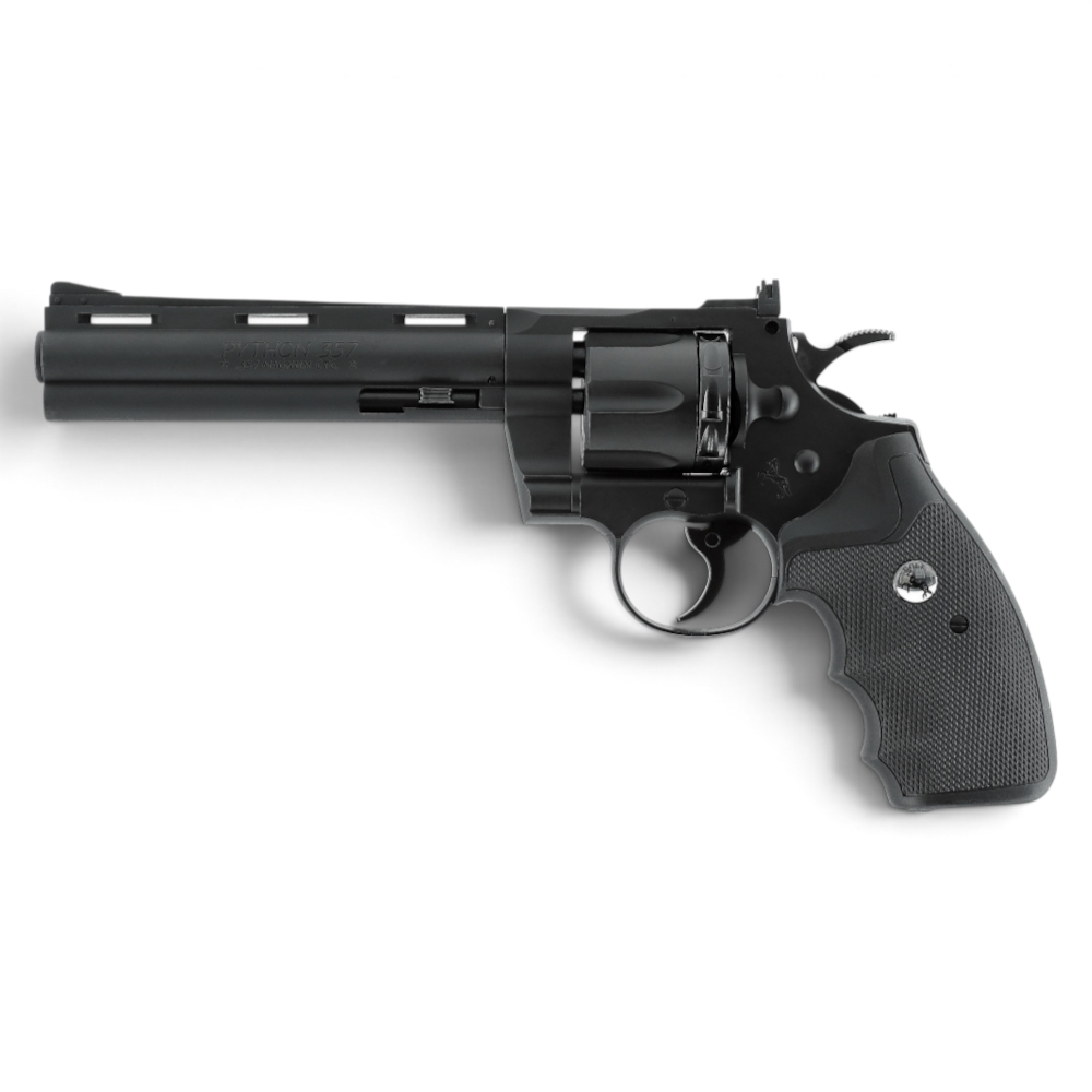 id-paintball Colt Python 6 Zoll CO2 Revolver in Schwarz mit 6-Zoll-Lauf und ventilierter Laufschiene
